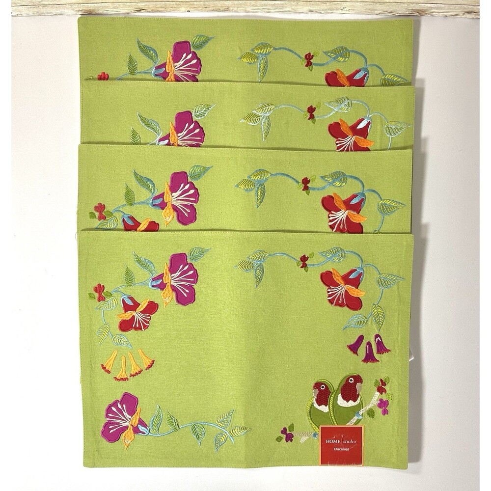 Set of 4 Place Mats Table Mats Placemat Grass Green Floral Tropical Bird Kohls